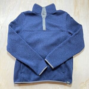 LL Bean Mens Fleece Pullover Snap Neck Sweater Blue Rustoleum Size S